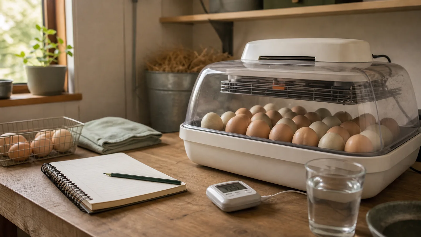 Incubation workspace with eggs and planning notes